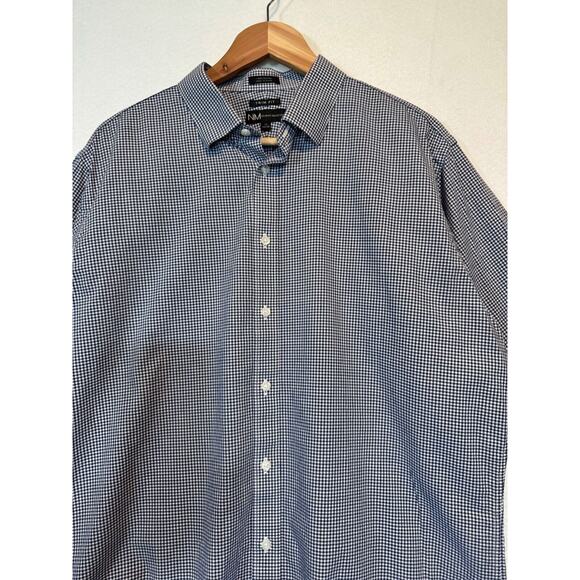 Neiman Marcus Mens Large Blue White Plaid Trim Fit Button Up Shirt 17 34/35 - Picture 7 of 11